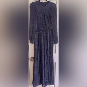 Xscape Shimmery Navy Pleated Maxi Dress